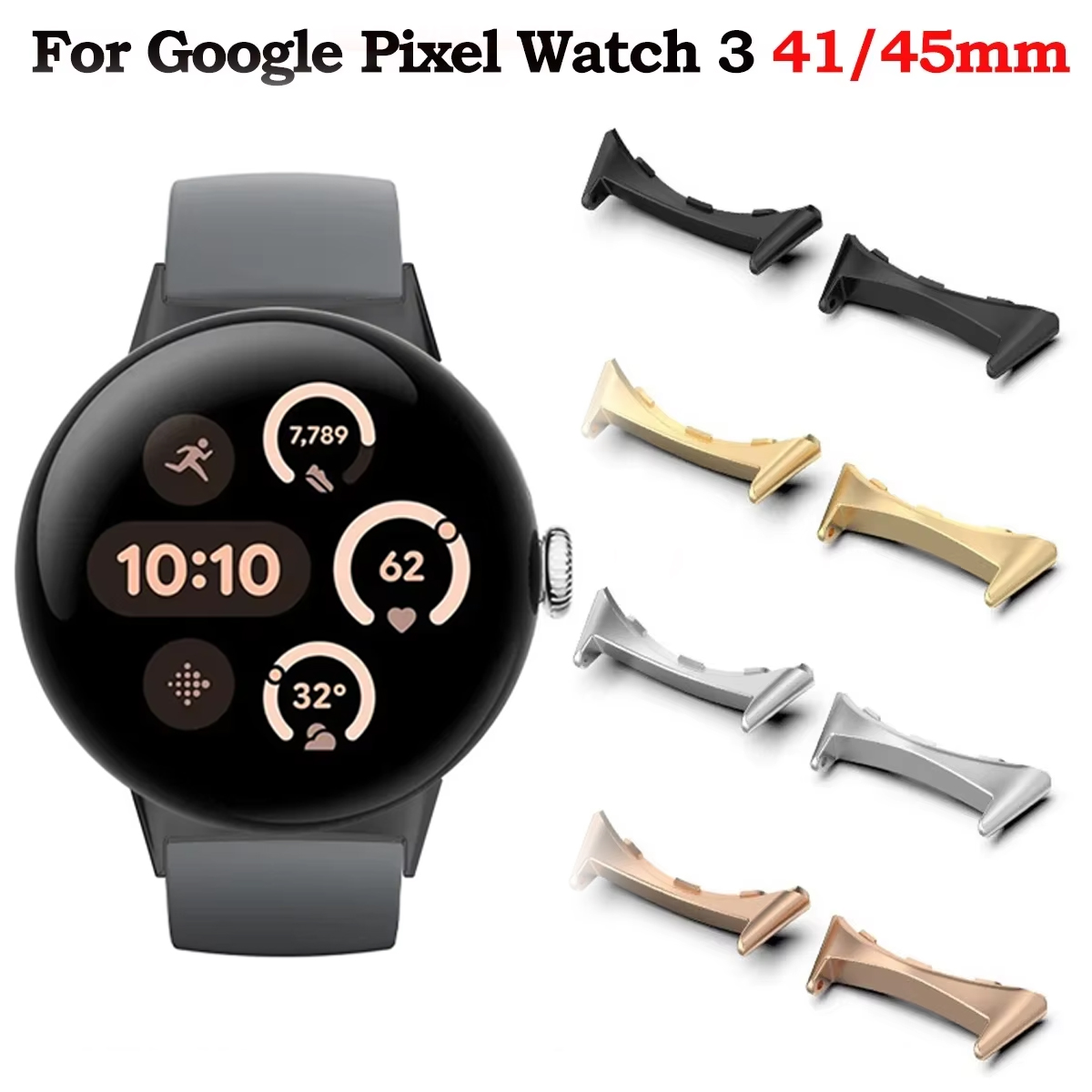 Smartwatch Straps & Accessories - Google Pixel 3用ウォッチストラップコネクタアダプター、金属製スマートウォッチアダプター、交換用アクセサリー、41mm、45mm、2個
