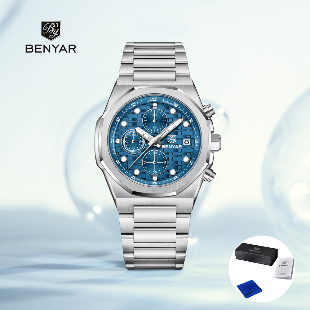 Accessories With Watch - 2025年ニューベニアーメンズ腕時計トップラグジュアリークォーツ腕時計クロノグラフウォッチ男性用ステンレススチール防水時計ギフトボックス