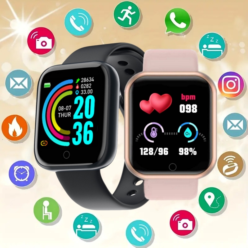 Smartwatch Touch - 男性と女性のためのスマートウォッチ、音楽制御付きスマートウォッチ、メッセージリマインダー、時計アラーム、フィットネストラッカー、カロリー距離、子供のための時計、y68 d20
