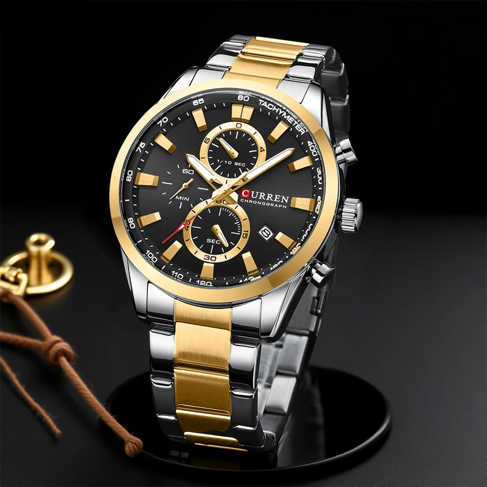 Accessories With Watch - カレンカジュアルクォーツクロノスポーツ腕時計ブランド男性用ステンレススチールブレスレット多機能ダイヤル 2023 腕時計日付付き