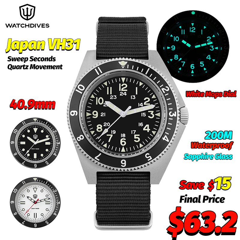 Accessories With Watch - Watchdives WD1972 クォーツ時計サファイア夜光メンズ腕時計 VH31 スイープ秒ムーブメント 20Bar