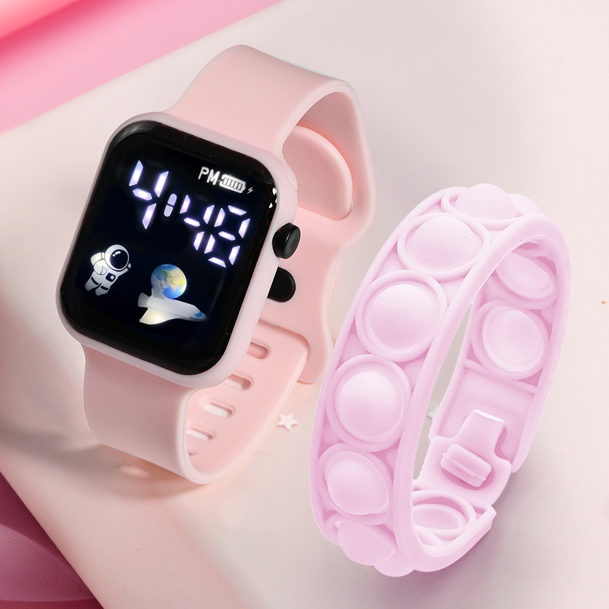 Smartwatch Touch - 子供用電子スポーツウォッチ,シンプルでファッショナブルなブレスレット,アウトドア,学生,男の子と女の子,ギフト,2個