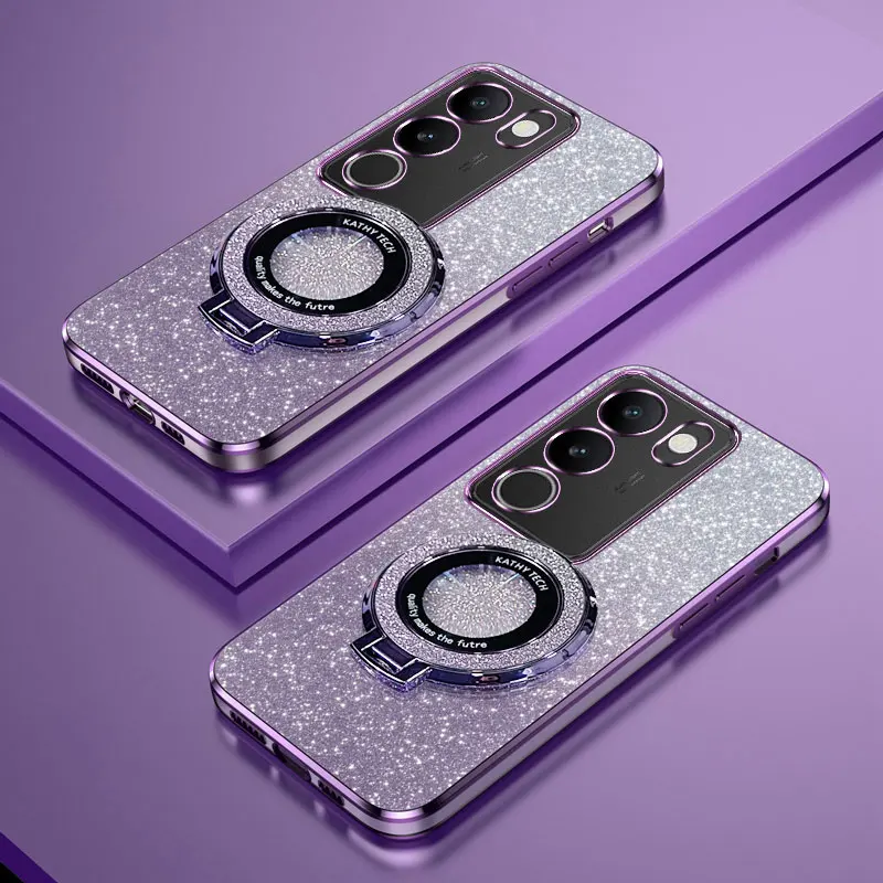 メッキ磁気リングホルダー電話ケース VIVO V40 プロ  - Vivo Y28 のレビューと価格
